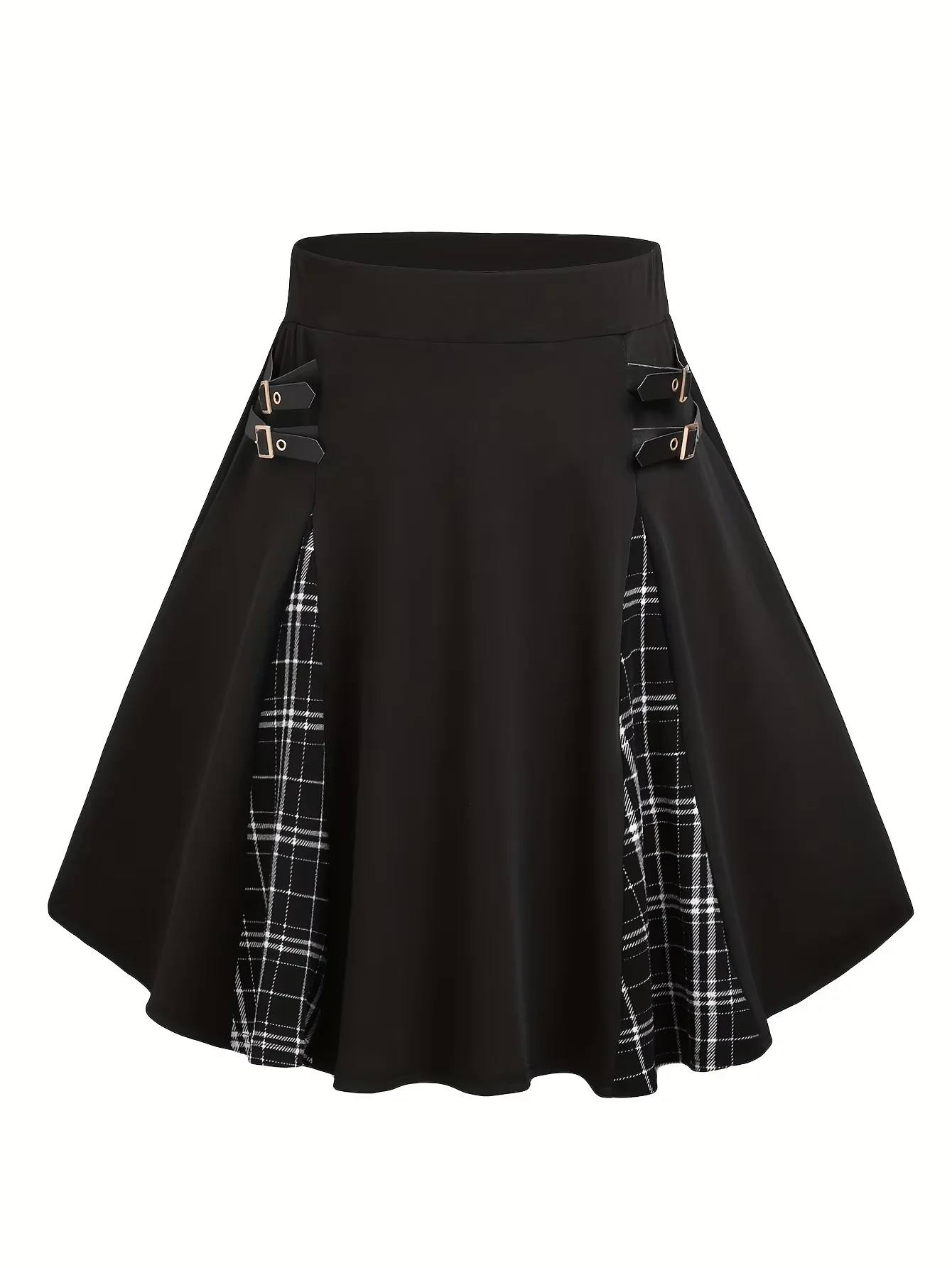 

Large Size women Gothic Mini Skirt High Waist Plaid A-Line European American Fashion Summer New