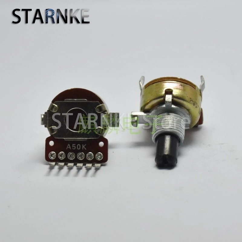 

2PCS R1612G A50K 6-Pin Double Potentiometer Audio Car Amplifier Electronic Instrument D Shaft Length 15mm