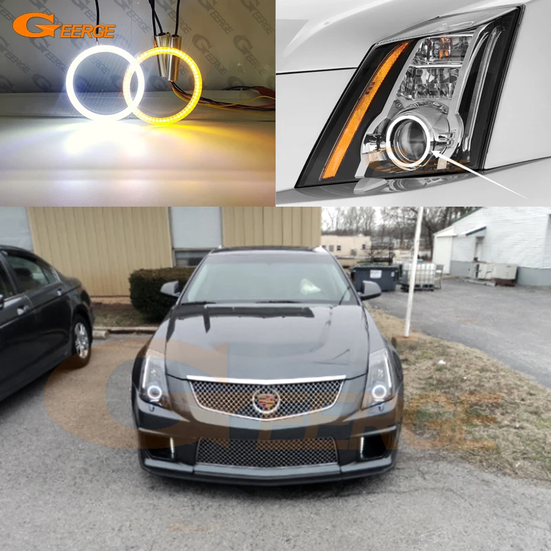 

For Cadillac CTS 2008 2009 2010 2011 2013 2014 Ultra Bright A/W Switchback Day Light Turn Signal LED Angel Eyes Kit Halo Rings