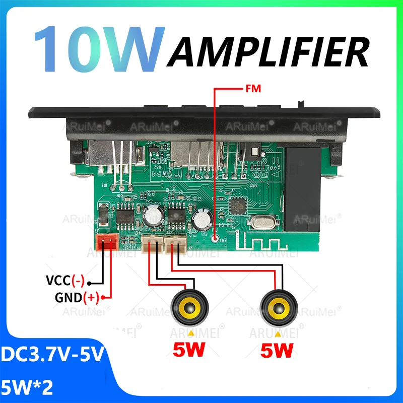 DC 5V 10W Bluetooth 5.0 Stereo DIY Car MP3 Player Decoder Board 2*5W Amplifier Wireless FM Radio Module TF USB Handsfree Call