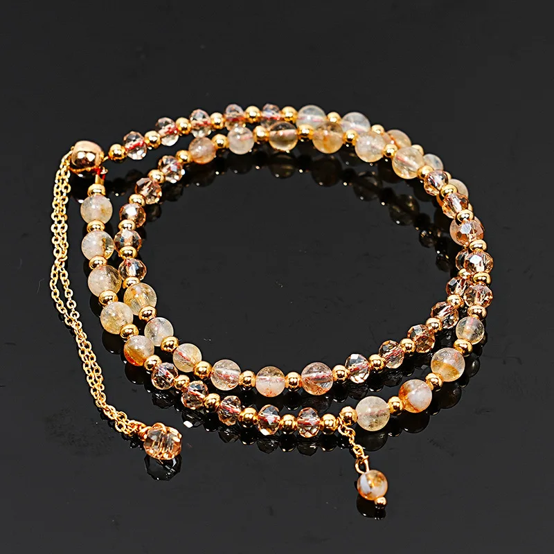 High-grade Jewelry Natural Yellow Tower Crystal Bracelet Women's White Chinese Fashion Design 4mm Small Bead Fine Hand String