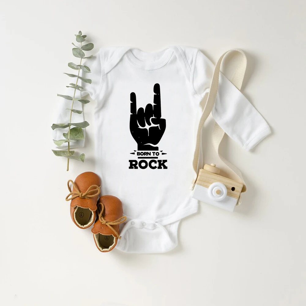 Born To Rock Newborn Baby Short Sleeve Cotton Baby Bodysuit Cute Baby Boy Clothes Jumpsuit Infant Outfit Baby Body Rock Onesie