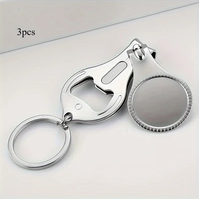 3 portable nail clippers, bottle openers, and keychains with concave blades, suitable for nails and nail care essentials