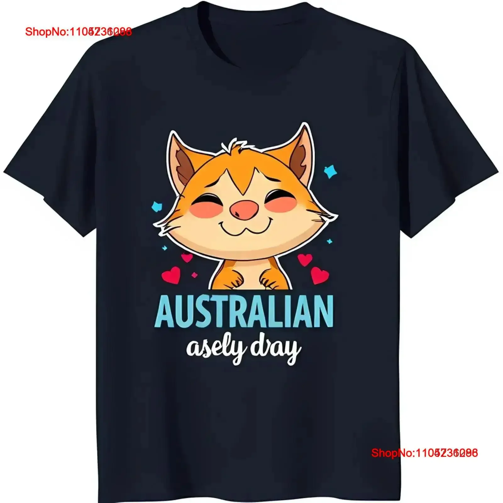 تي شيرت رائع على شكل قطة كرتونية مع قلوب "أستراليا" تصميم كلاسيكي مغسول أوم عتيق ممتد قليلاً #1