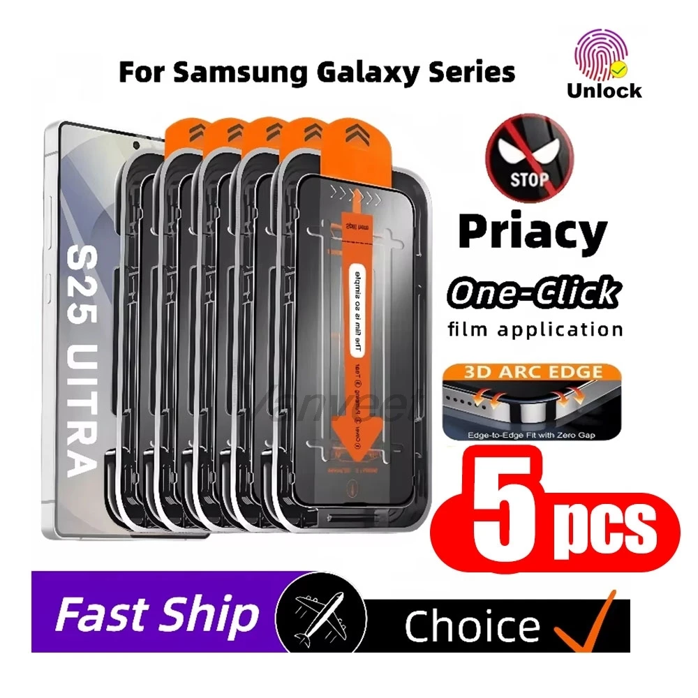 

1-5PCS Anti-Spy Fingerprint Unlock Dust Free For Samsung S26 Ultra S25 Ultra S25 Edge S26 S25 S26 Edge S25 Plus Tempered Glass