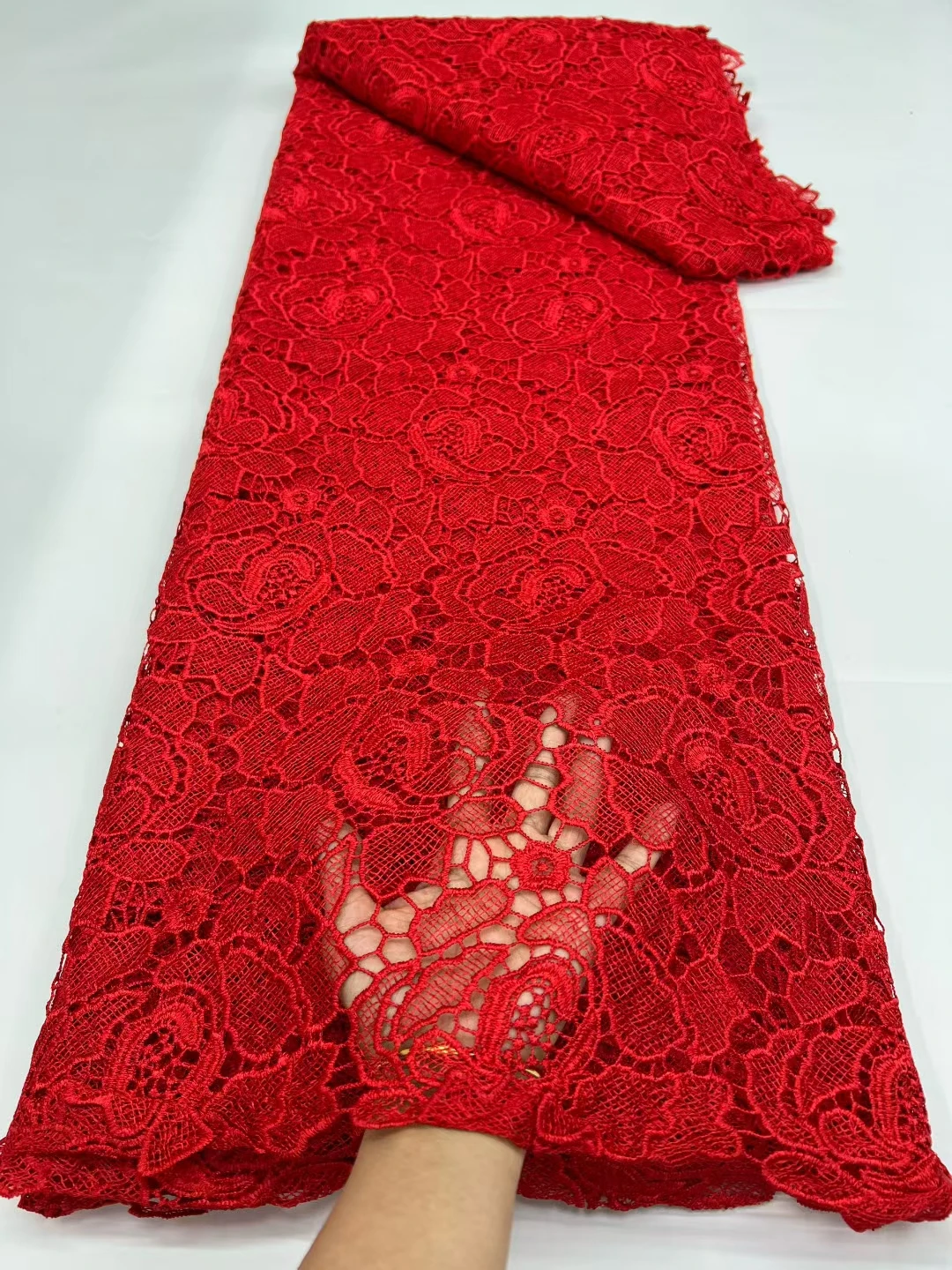 

LRFG75 Red!Good quality African water soluble lace fabric,pretty flowers embroidered guipure cord lace for party/wedding dress
