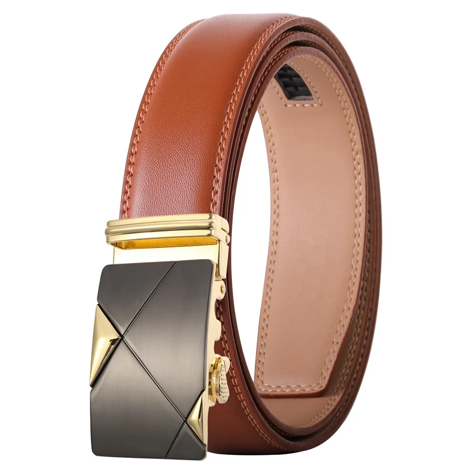 Brown Cowhide Genuine Leather Belts For Men New Fashion Luxury Designer Dress Formal Casual Belt Male Automatic Buckle B622