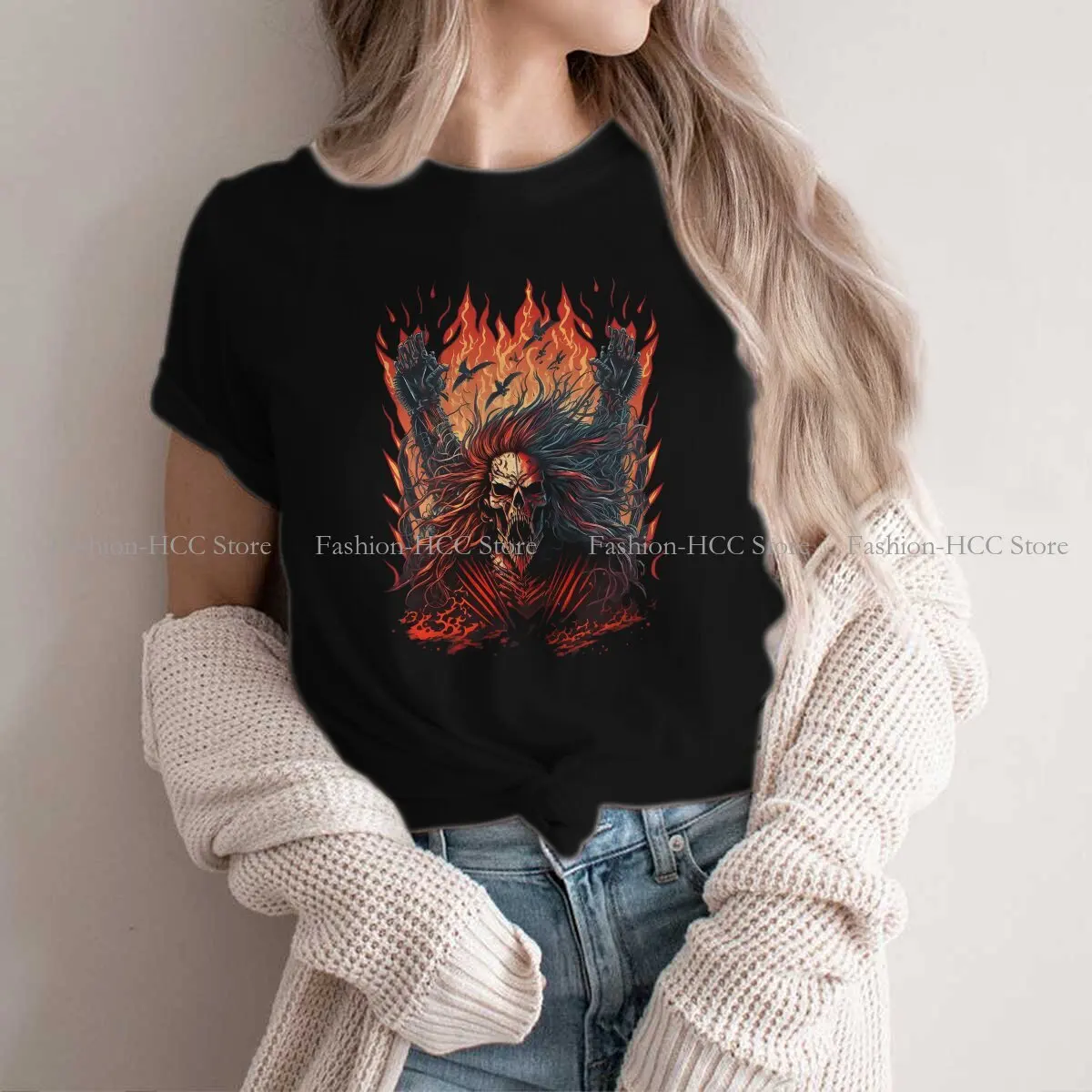 Skull Fire Special Polyester TShirt Heavy Metal Comfortable Hip Hop Clothes  T Shirt