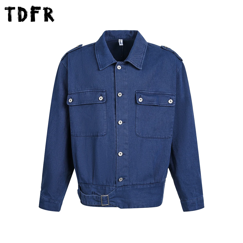 

Big Pocket Cargo Jacket Mens Autumn Retro Solid Color Lapel Loose Single Breasted Long Sleeve Casual Outerwear Man