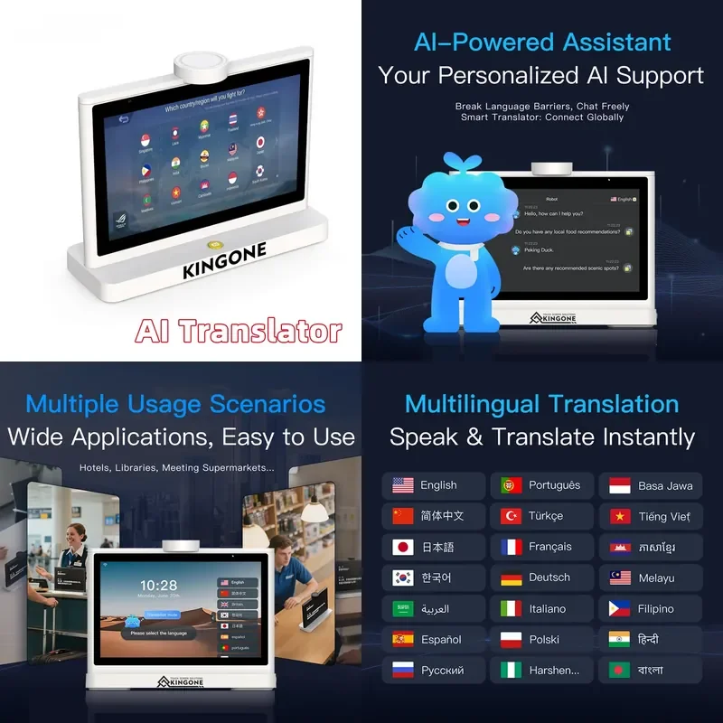 for KINGONE Intelligent 10 Inch Dual Screen Translator Multi Language Translation Electronic AI Device