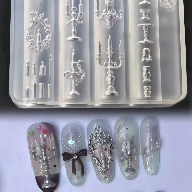1 Stück Europäischer Retro-Muster-Kerzenhalter, 3D Nagelkunst-Dekoration DIY Transparente Nagelform