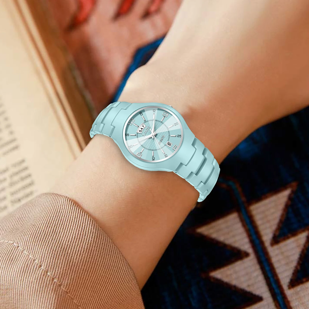LIGE Jam Tangan Wanita Kuarsa Elegan Mewah Jam Tangan Wanita Dial Kecil Keramik Modis Jam Tangan Wanita Tampilan Tanggal Minggu Jam Tangan Wanita Reloj Mujer