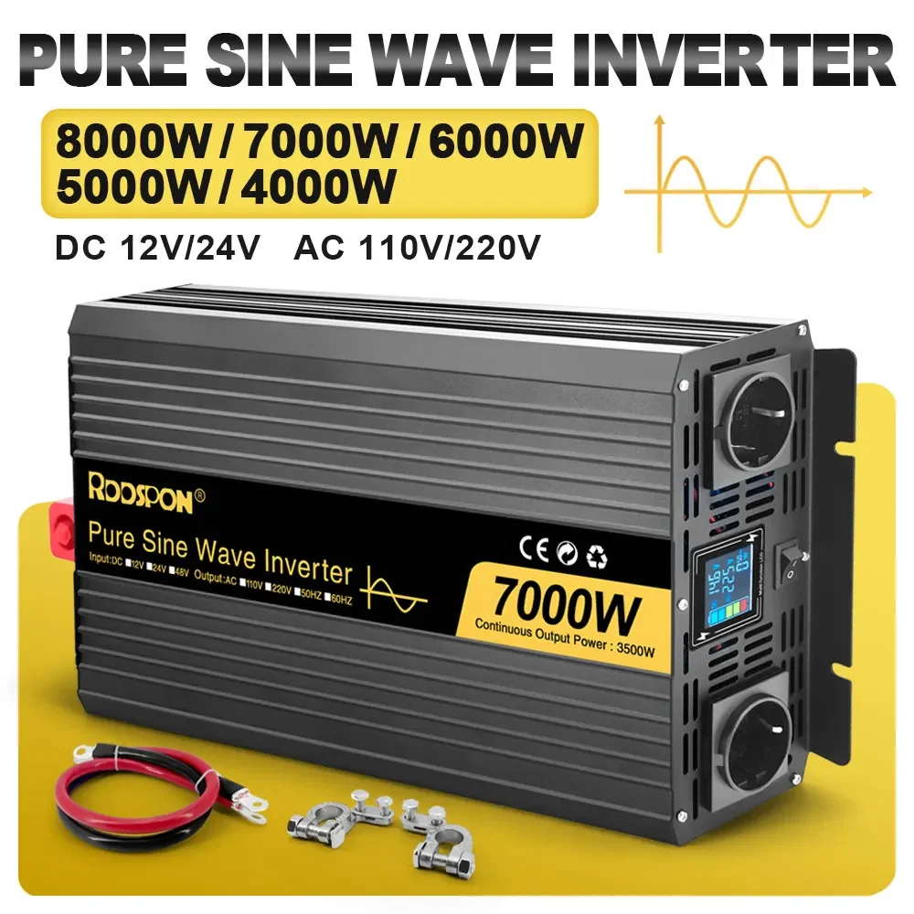 RDDSPON Inverter Pure Sine Wave 8000W 7000W/ DC12V 24V to AC 220V Voltage 50HZ 60HZ Powers Converter Solar Cars Transformer LED