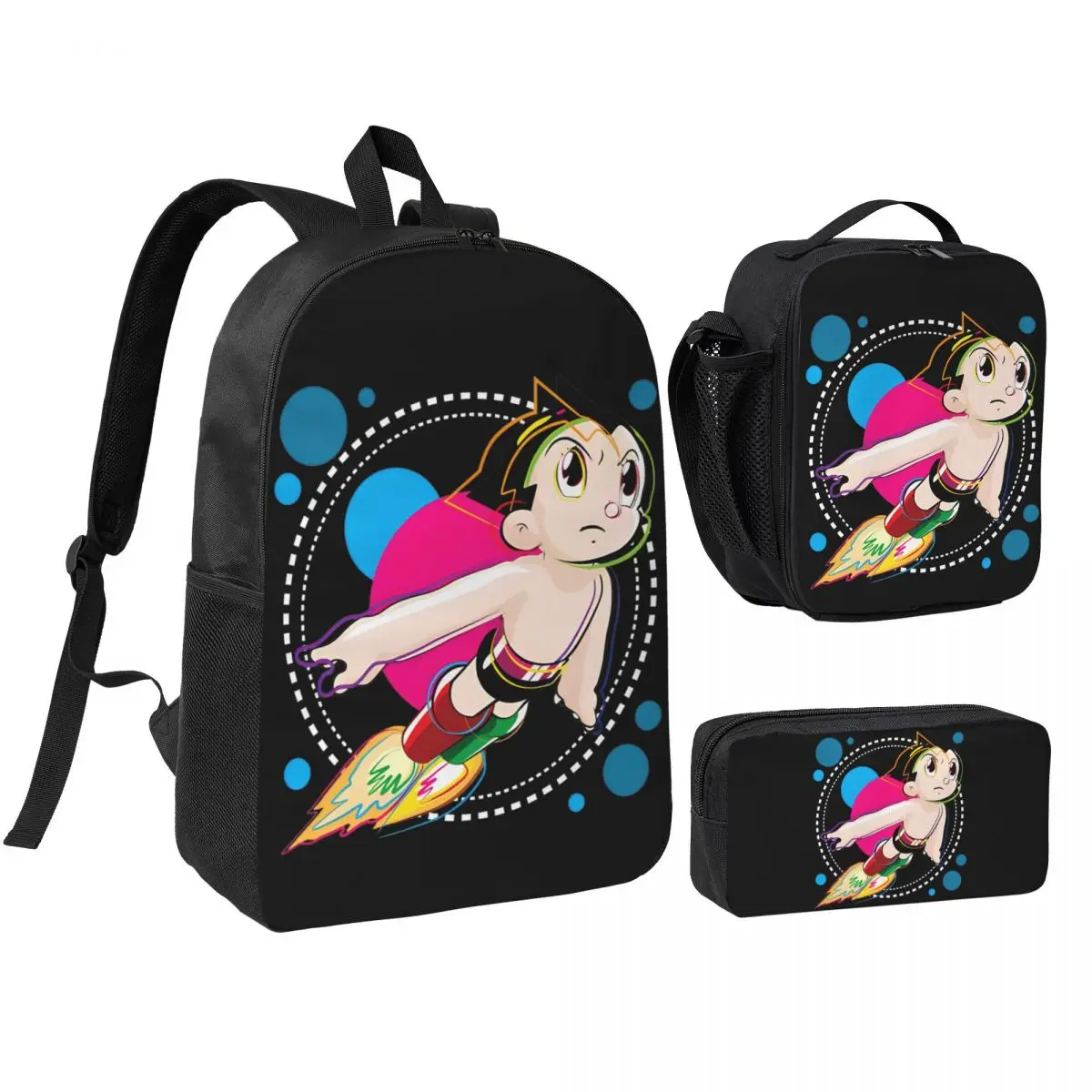 Astroboy Astro Boy Anime Robot Kid 3pecs/set Backpack for Student Canvas Bags Lunch bag Pencil Case