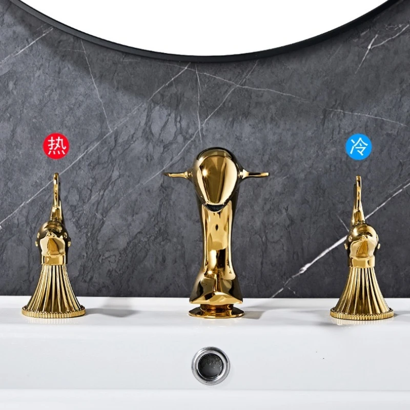 Dolphin Bathroom faucet widespread Gold Basin faucet Lavotory Tap luxury Basin Mixer Hot And Cold shower room sink Faucet