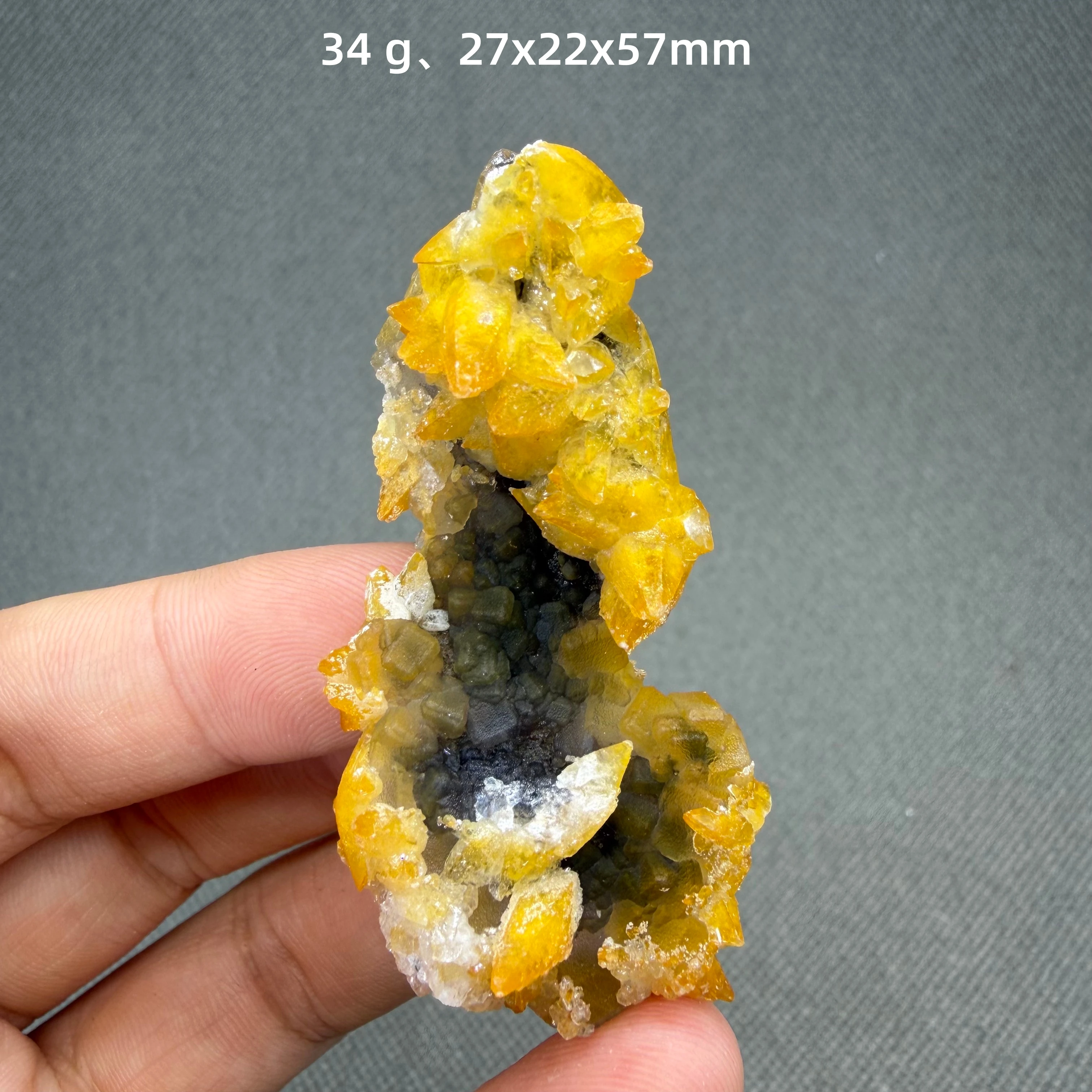 34 g Natural Gypsum with Sharp Orange Dogtooth Calcite and Fluorite Inclusion Mineral