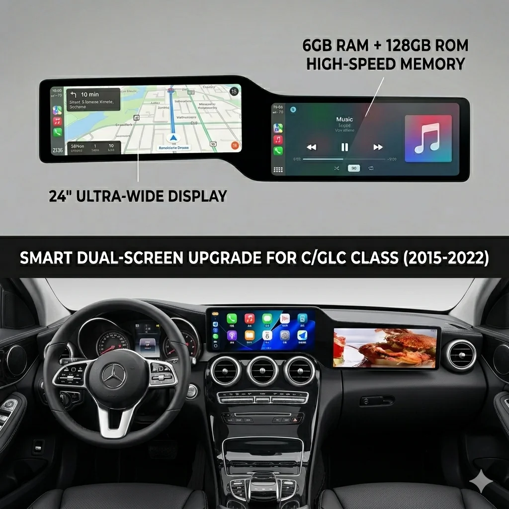 

24" Android 16 Car Radio For Mercedes Benz C GLC Class W205 X253 2015-2022 Dual Screen NTG 5.0 5.5 6.0 CarPlay 6G 128G 7870