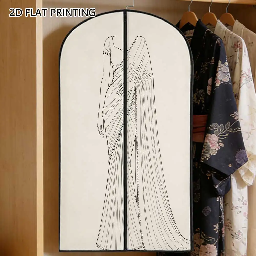 1pc Saree Garment Sketch Compressed Dust Cover Clothes Compression Hanging Storage Bag Household Wardrobe Organizer