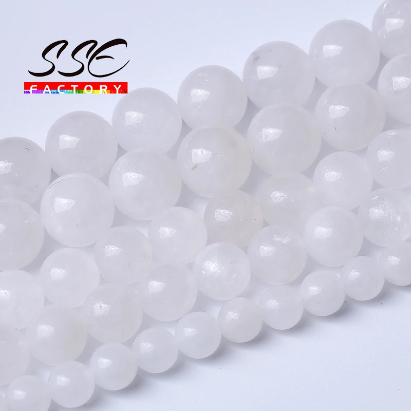 A+ Natural White jades Quartz Stone Beads Round Loose Spacers Beads For Jewelry Making DIY Bracelets Necklaces 4 6 8 10 12 14mm