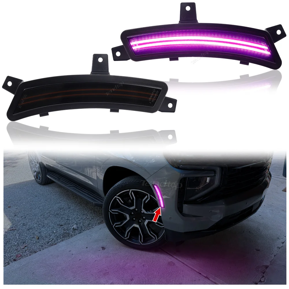 2Pcs Smoked Fender Side Marker Light For 25+ Chevy Tahoe GMC Yukon Cadillac Escalade LED Bumper Wheel Elevation Welcome Lighting