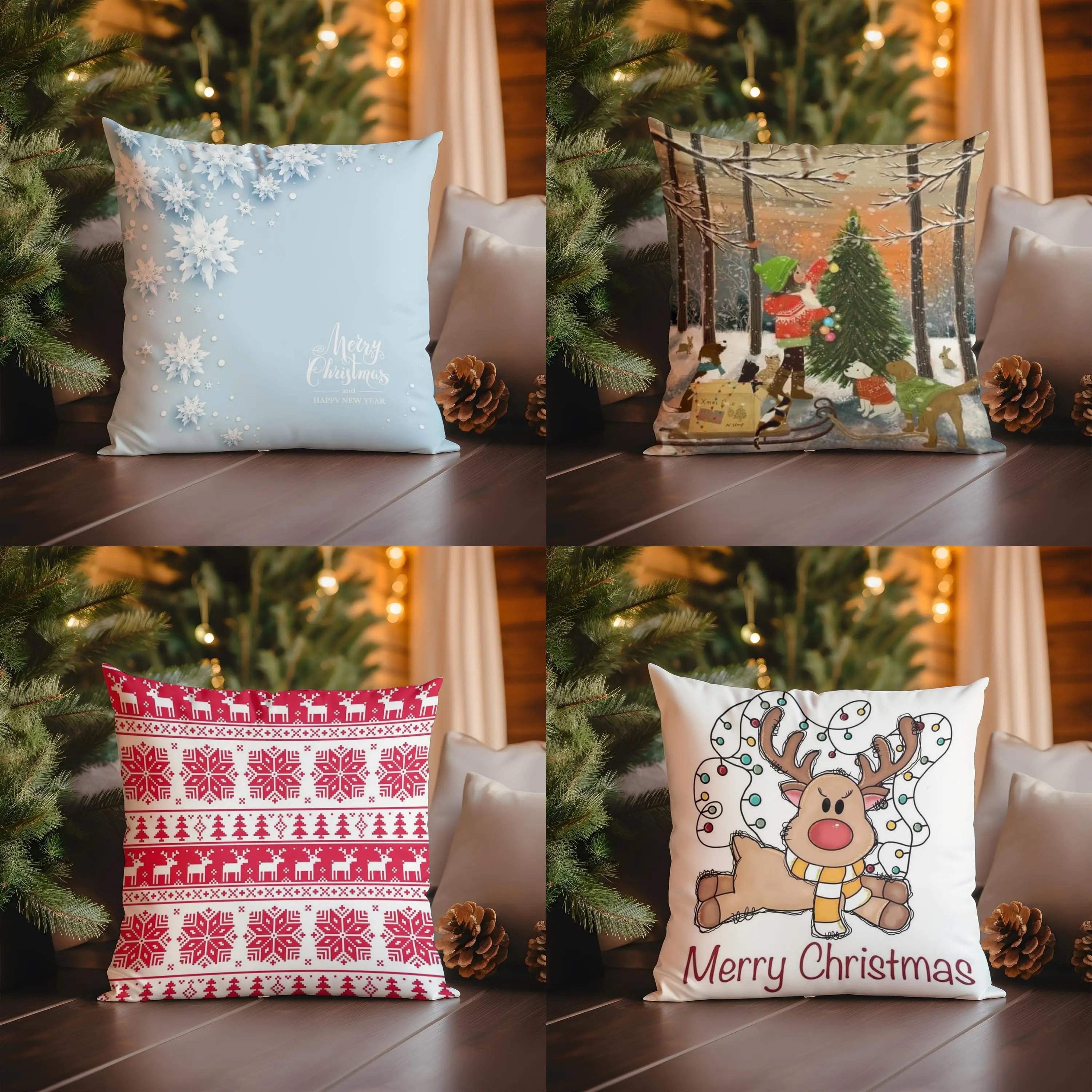 Home Decor Snowflake Merry Christmas Pillow Cover Pattern Cushion Cover Suitable for Sofa Bedroom Car Pillow Cover