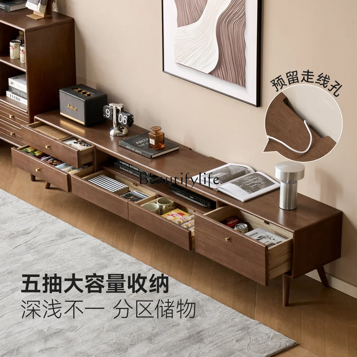 

ld 30Solid wood TV cabinet living room home storage locker retro walnut