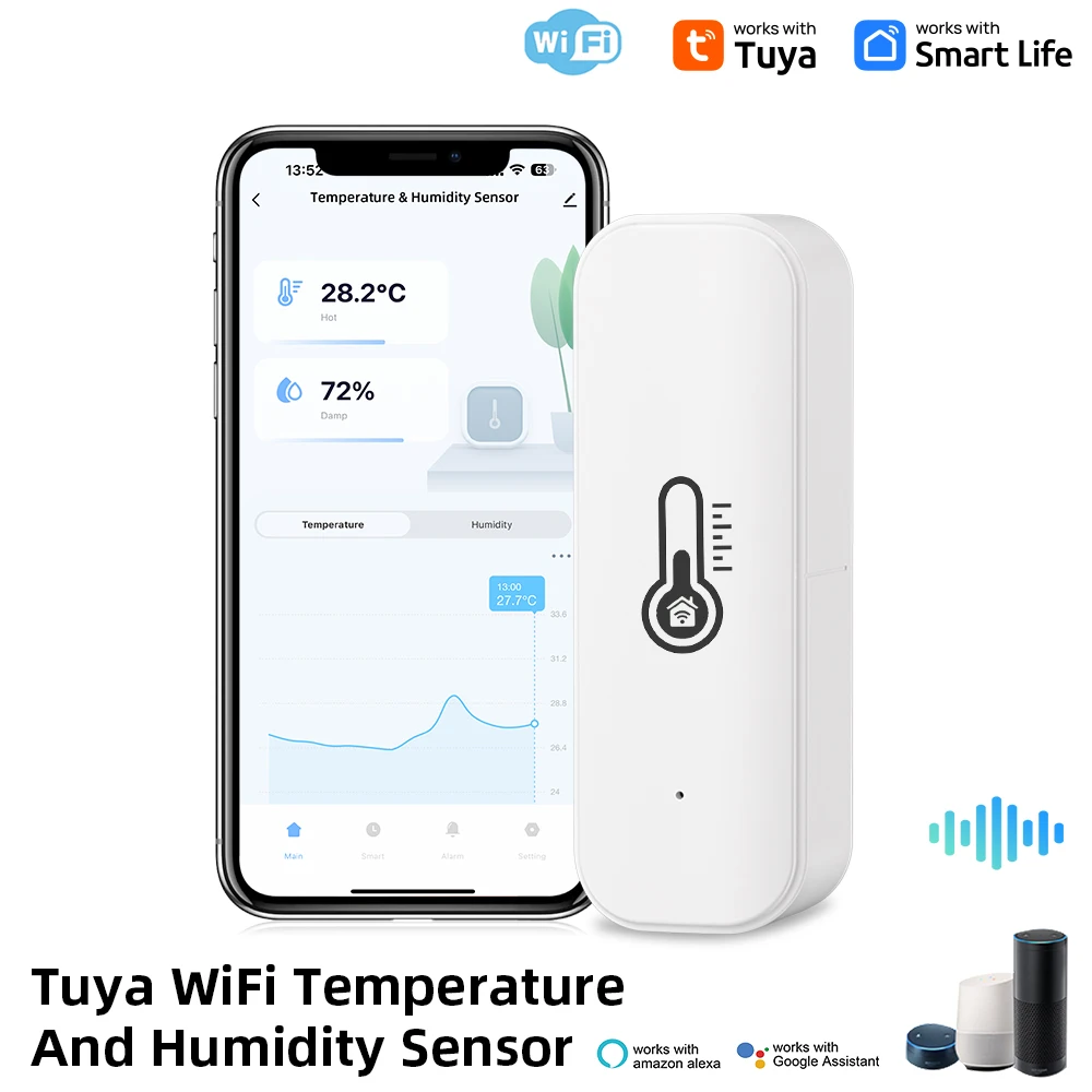 Tuya WiFi Temperature and Humidity Sensor Indoor Humidity Sensor Battery Powered APP Monitoring For Alexa Google Home Voice