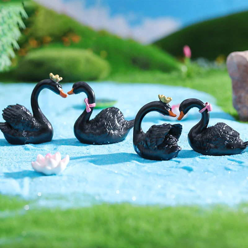 Mini Cute Black Swan Figurine Animal Model Moss Micro Landscape Home Decor Miniature Fairy Garden Decoration Accessories