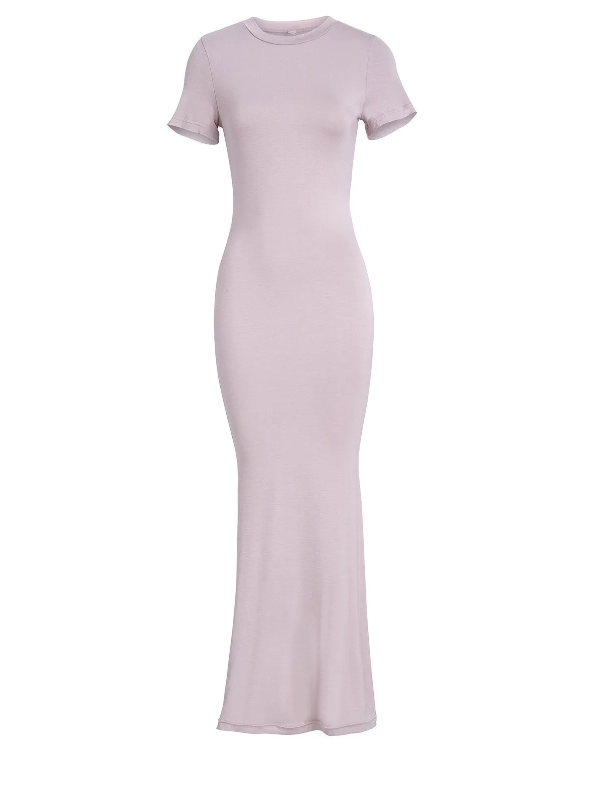 فستان ربيع وصيف 2025 بلون سادة ورقبة دائرية وأكمام قصيرة تنورة ميدي غير رسمية ومريحة