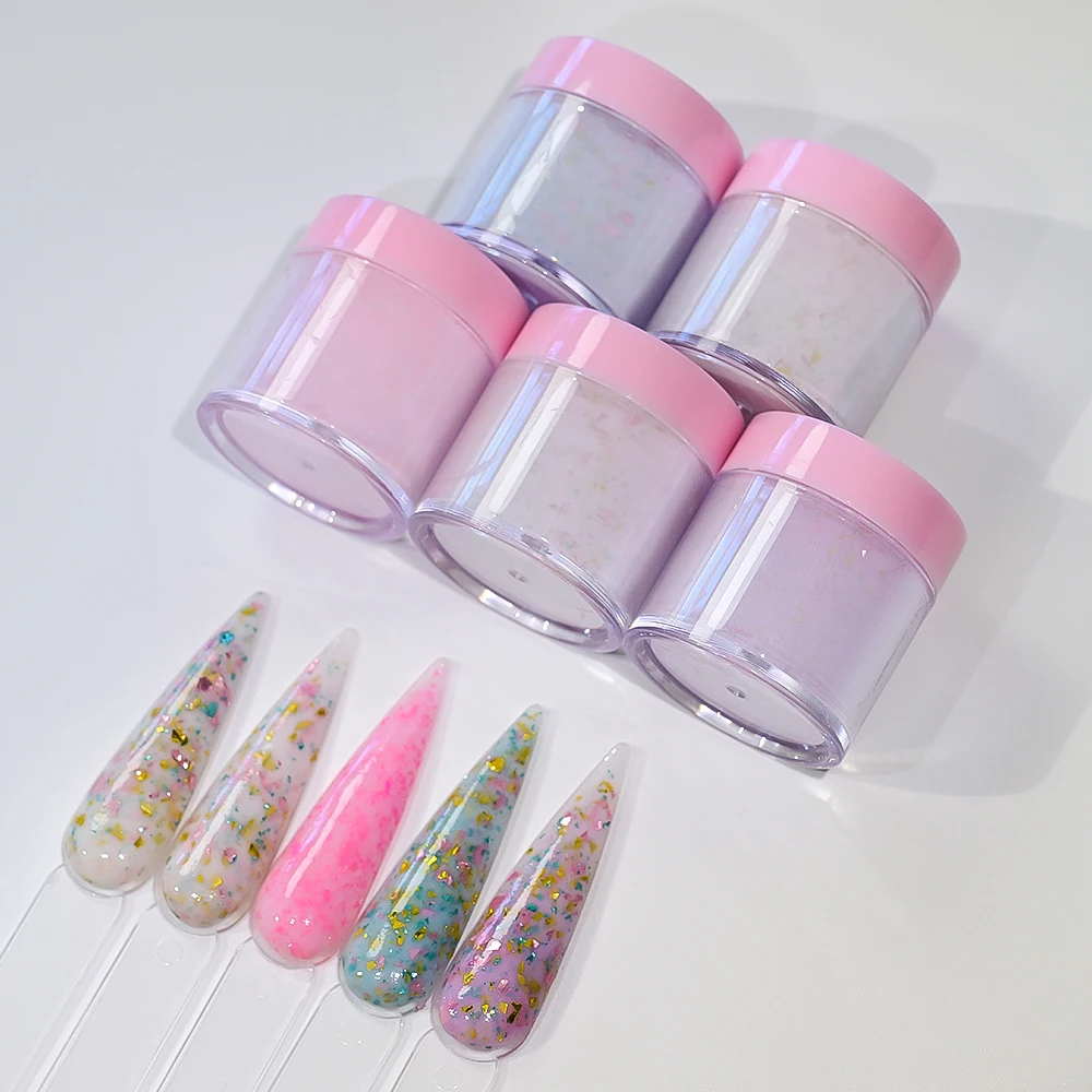 5 กล่อง Professional อะคริลิคผงเล็บ Glitter Sequins 3-in-1 ผงคริสตัลสําหรับเล็บขยาย/แกะสลัก/Dipping Powder