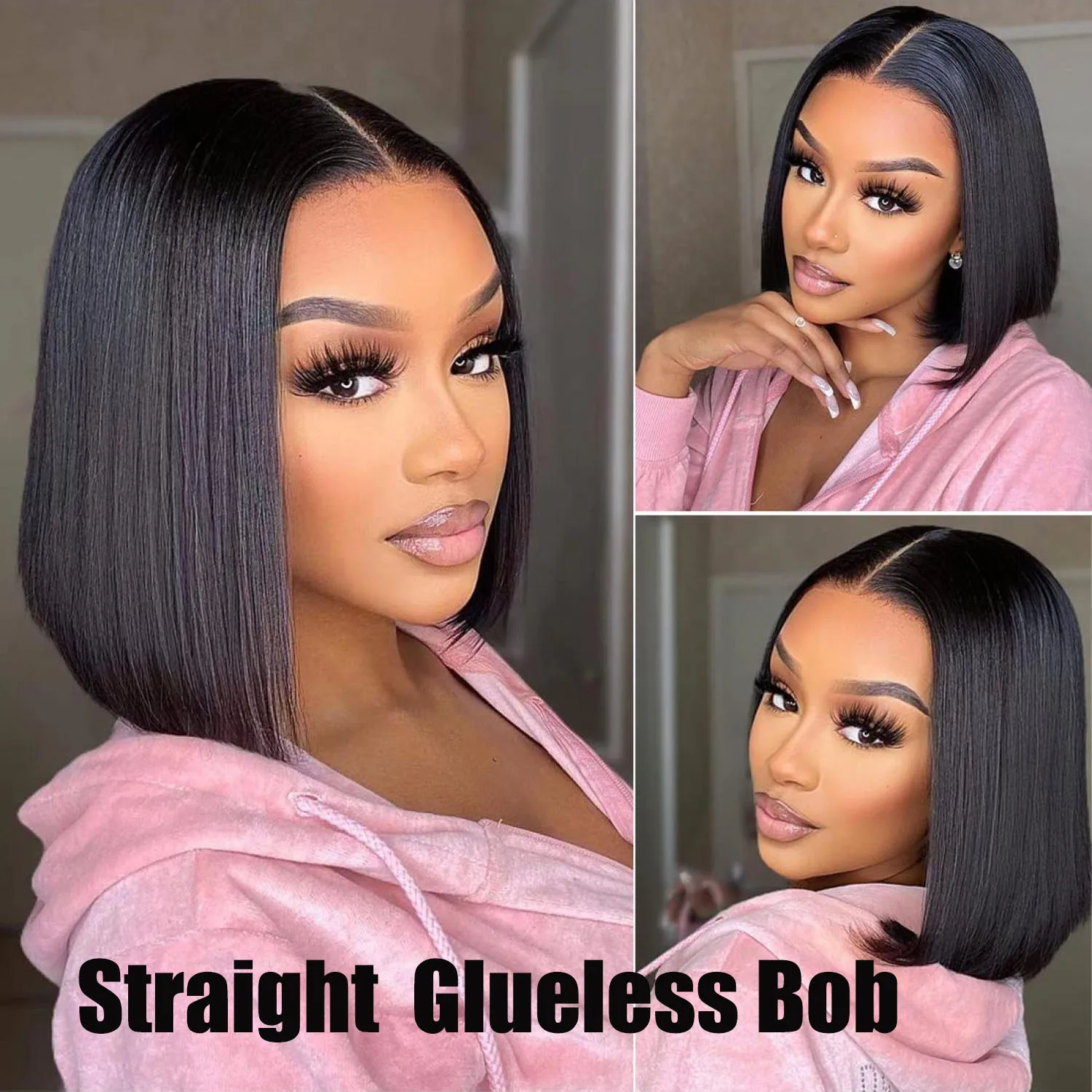 

Straight Short Glueless Bob Wig Transparent Lace Human Hair 100% Human Hair 180 Density Natural Color Brazilian hair For Women