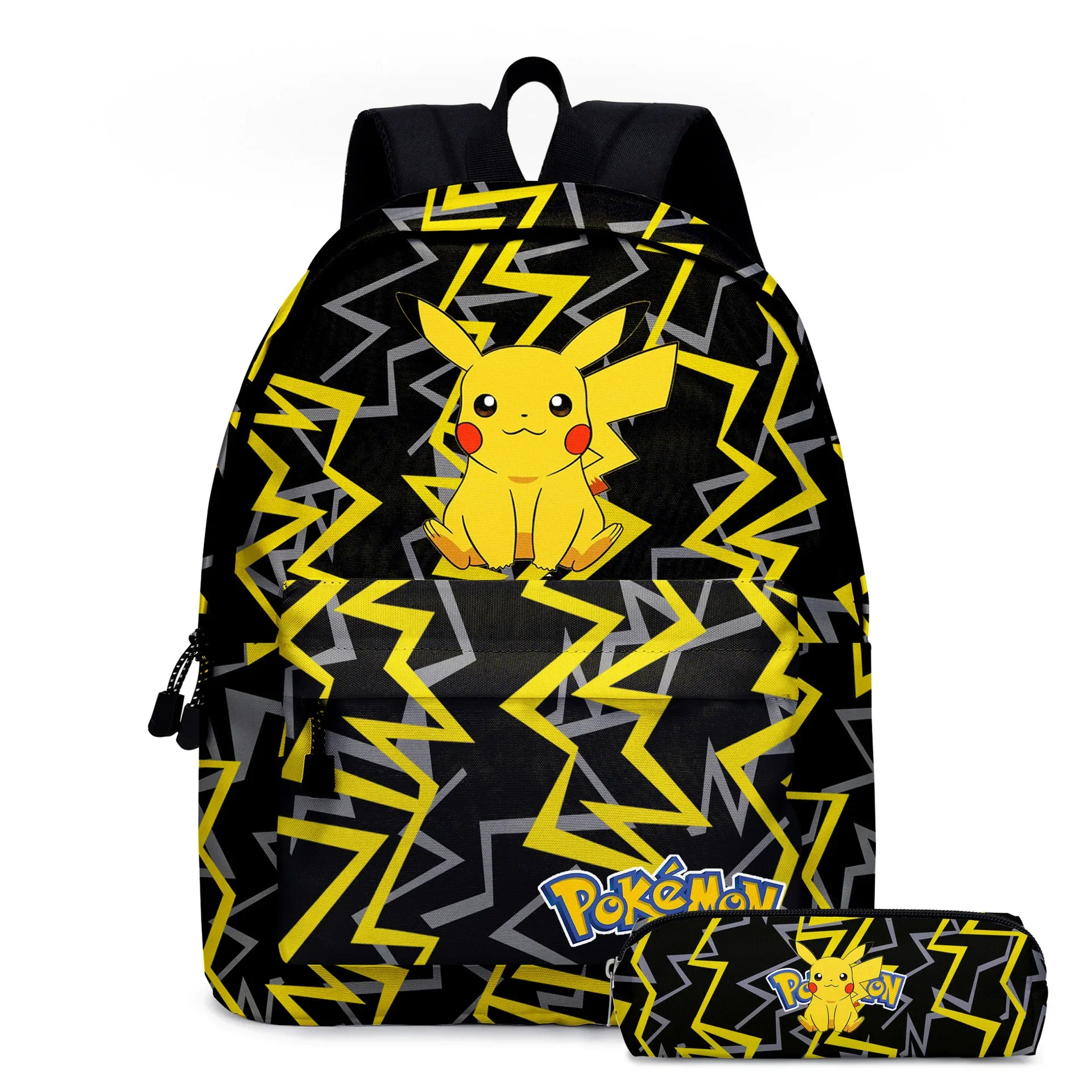 MINISO Pikachu Cartoon Backpack Two-piece Pokemon Student School Bag Pencil Bag Elf Pokémon Lunch Bag Cartoon School Bag Mochila