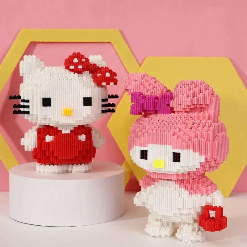 Hello Kitty Kuromi My Melody Sanrio Anime Peripheral Cartoon Kawaii Cute Building Blocks Assembled Toys Creative Decoration Gift