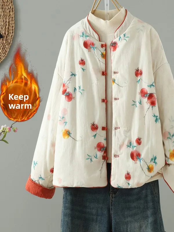 

Artistic Sle Women's Cotton Jaet with Button kets Warm Winter Coat Thiened Long Sve Stand Collar Fluffy Fabric