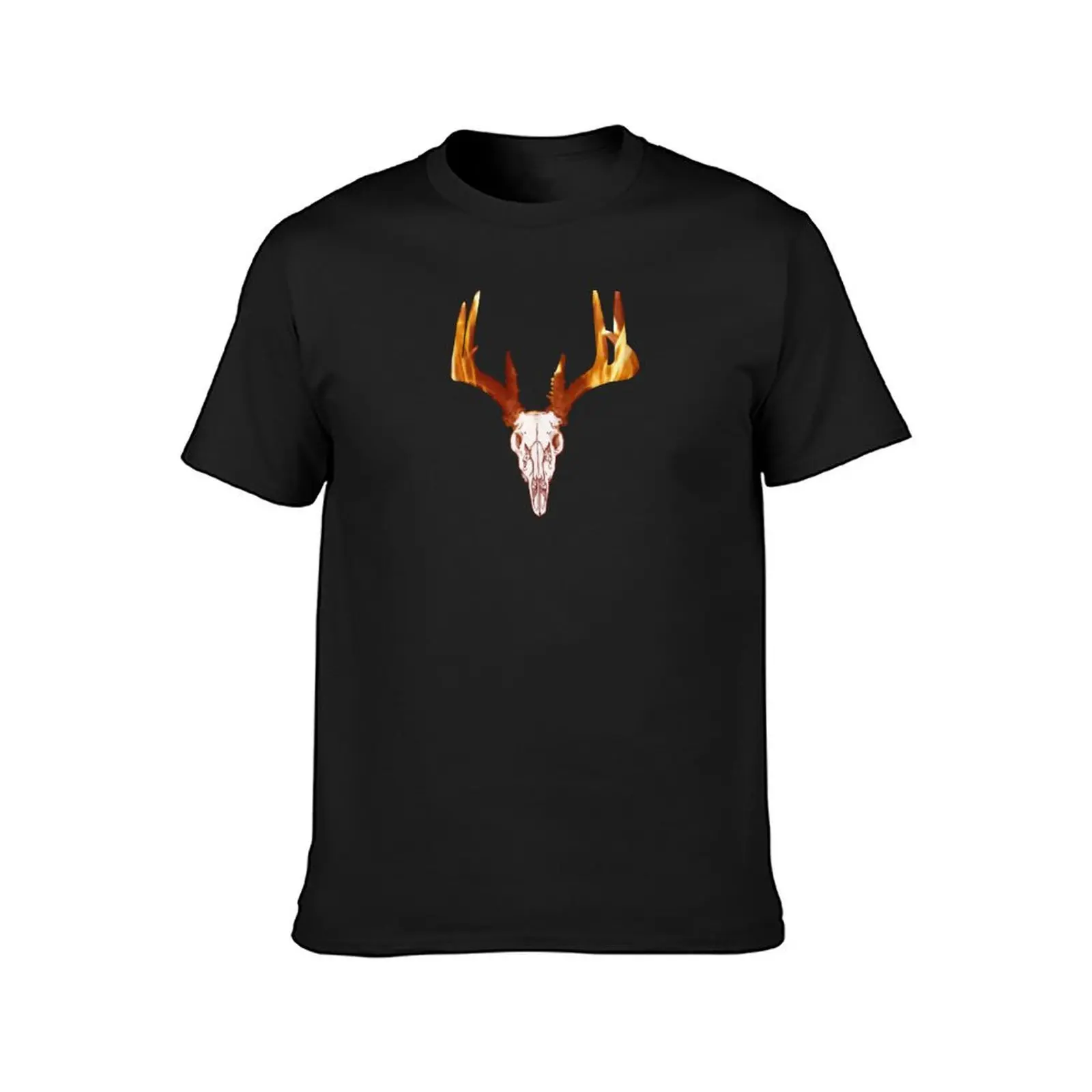 Flaming Deer Skull T-Shirt blanks vintage clothes men clothes