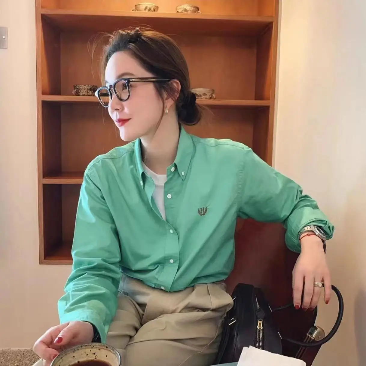 Liberline Sisy Cotton Ivy irt Damen Casual Sle Commute Faion Frühling 2023, neue lockere Passform, lang, Sve, reine Farbe