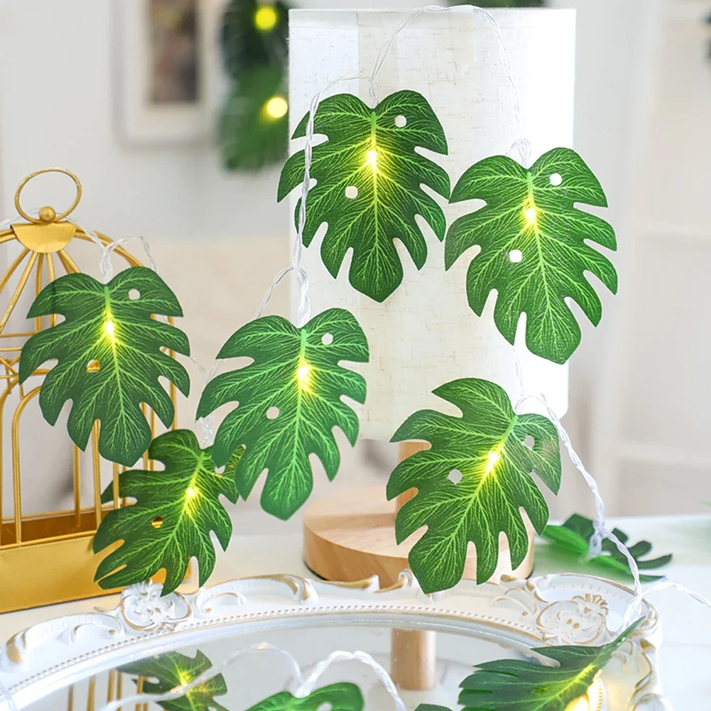 1.5/3M Artificial Turtle Leaves LED String Lights for Birthday Hawaiian Luau Party Jungle Beach Theme Home Garden Decorations