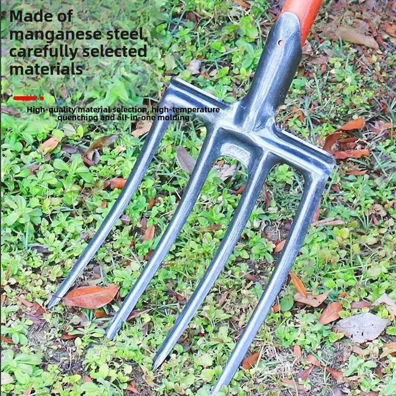 One-piece Four-pronged Steel Fork Thickened Manganese Steel Digging Tool for Garden Tilling Weeding Lawn Care Planting