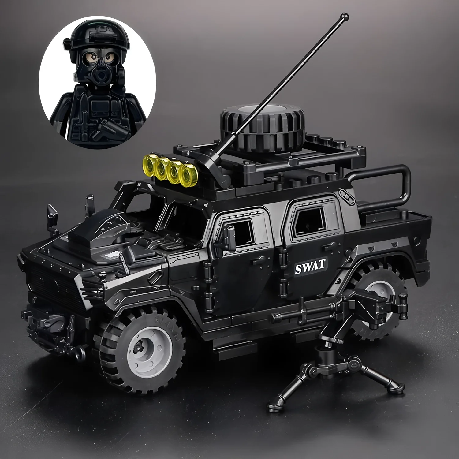 Véhicule blindé, voiture anti-explosion, armes lourdes, blocs de construction, poupées militaires, jouets, forces spéciales, SWAT, soldat de la police, modèles de jouets