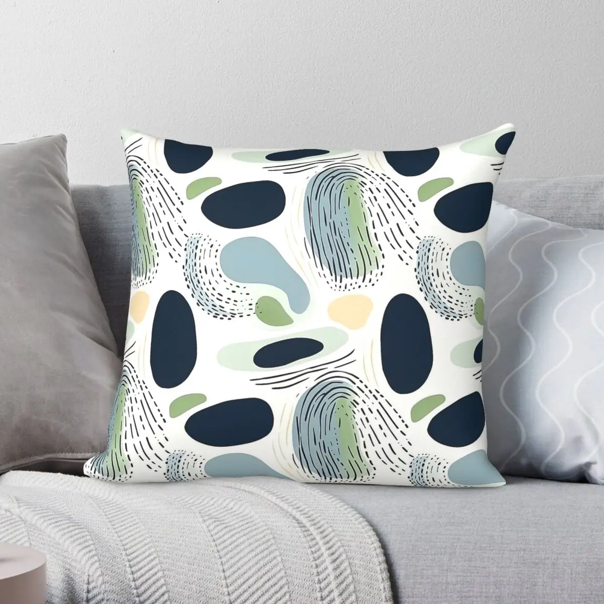 Sage Green And Navy Blue Pillowcase Polyester Linen Velvet Creative Zip Decorative Throw Pillow Case Car Cushion Cover