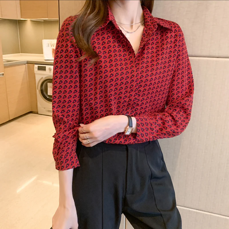 Mode dames chemises nouveau élégant femmes Blouses à manches longues boutonné hauts blusa mujer