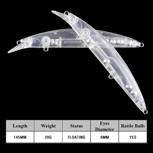 Imagen 2 del producto Chan'sHuang-señuelo de pesca en blanco sin pintar, 20 piezas, 14,5 cm, 20g, sonajeros flotantes, pececillo de fundición larga, cebo Artificial hecho a mano DIY
