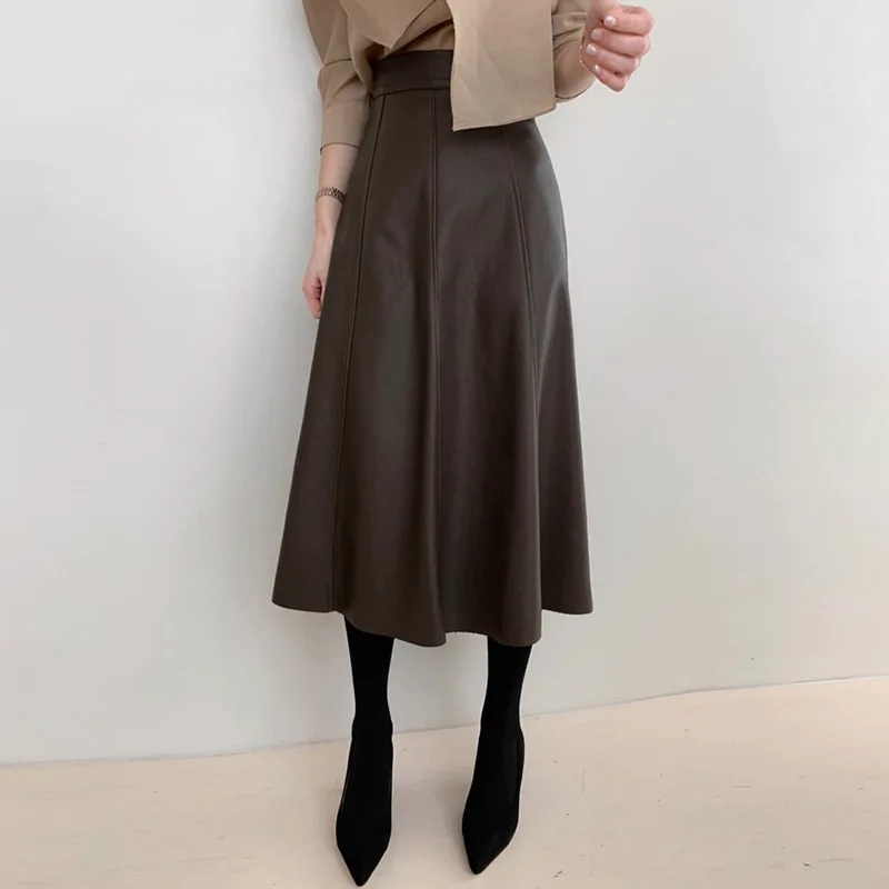 2023 Genuine Leather Skirt Spring and Autumn New High Waist Slim Large Swing Umbrella Skirt Sheepskin Temperament Mid Length Ski