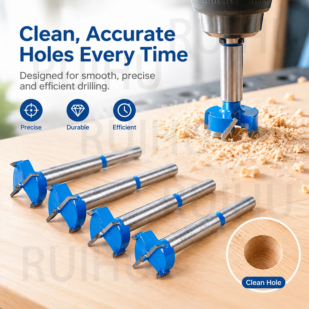 1PC（15-100mm）Forstner Drill Bit for Woodworking, Flat Bottom Hole Cutter for Cabinet Hinges, Furniture and Precision Wood Boring