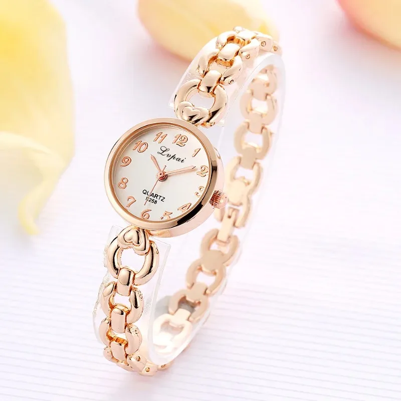 Relojes sencillos de lujo para Mujer, pulsera de cuarzo con banda de acero, color oro rosa