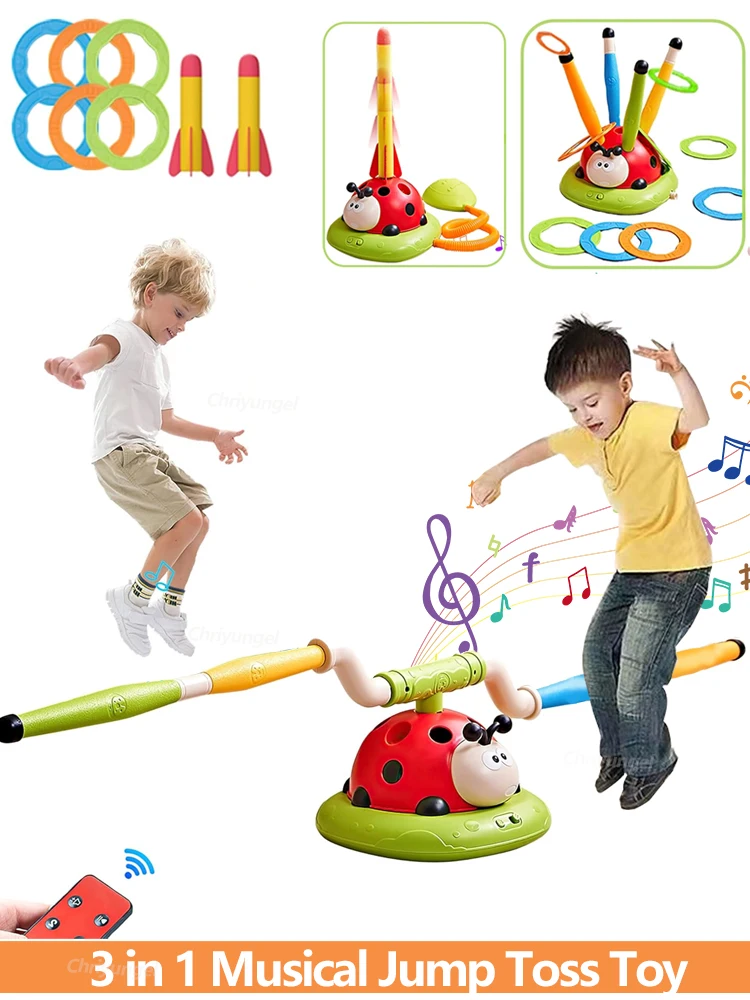 Musikalisches Sprung-Sportspielzeug, Multifunktionales Ringspiel und Raketenwerfer für Kinder-Fitnesstraining, Outdoor-Spiel-Geschenke