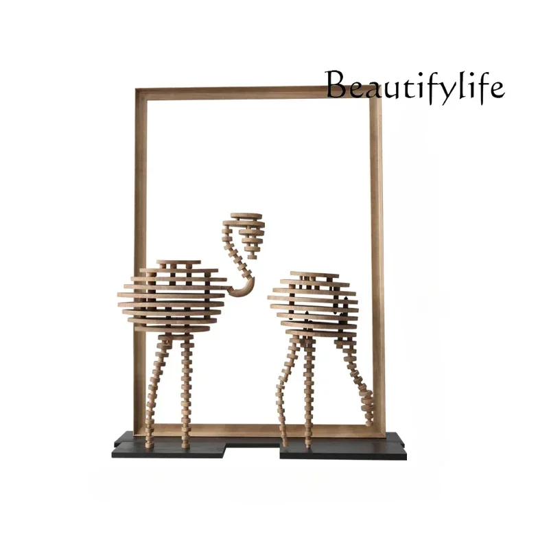 

S Y Creative wood abstract ornament floor-to-ceiling landscape sculpture artwork hotel window decoration