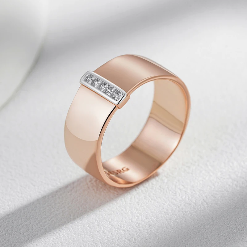 Kinel Luxury Natural Zircon 10mm Width Rings For Women 585 Rose Gold Silver Color Mix Setting Design Daily Bride Wedding Jewelry