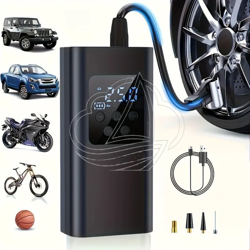Cordless Digital Tire Inflator Portable Air Pump with Pressure Monitor for Car