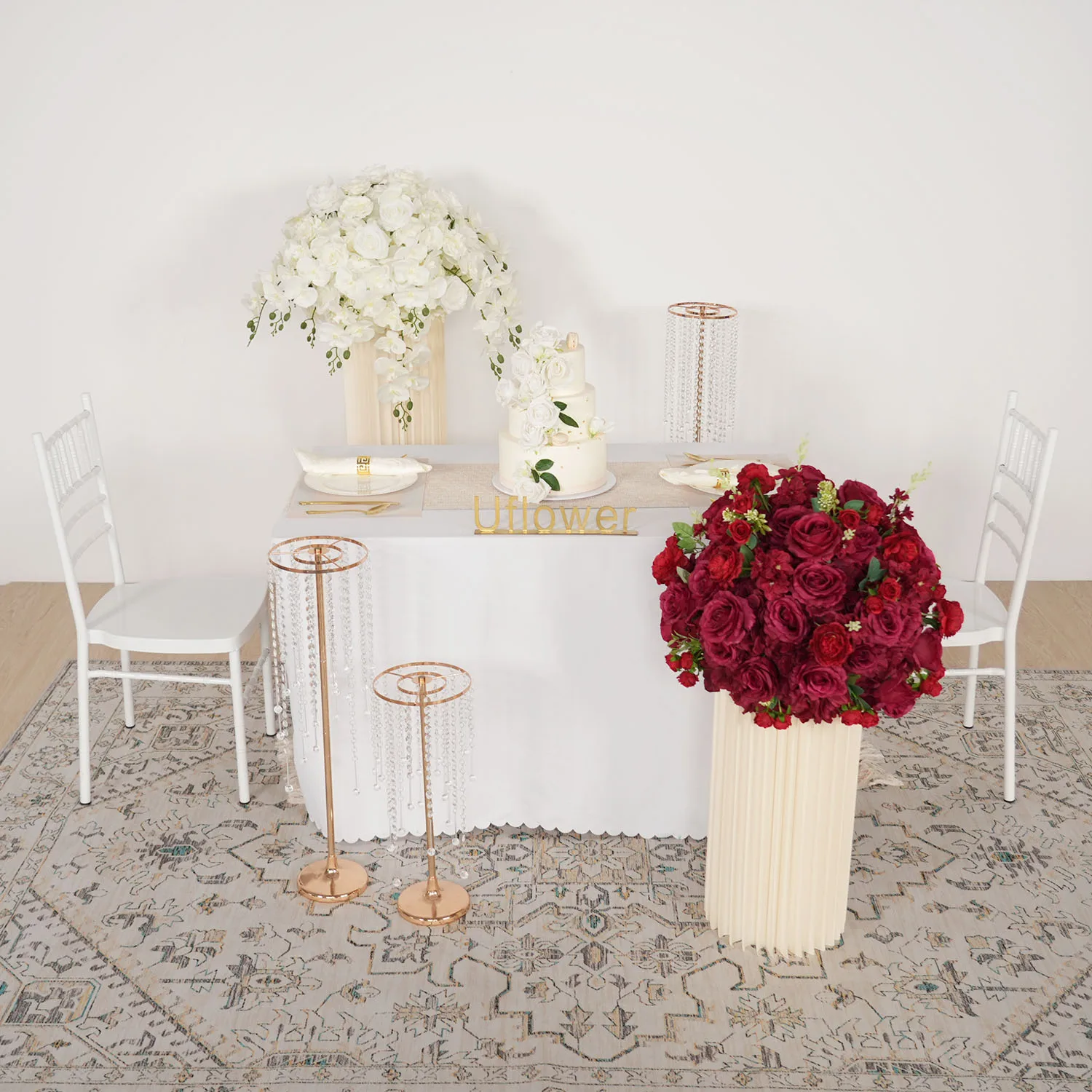 

Uflower Artificial Flower Ball Wedding Backdrop Decoration Table Centerpiece Road Leading Flower Floral Arrangement Event Props